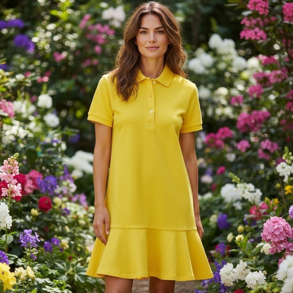 Tuckernuck Medium May Polo Dress Yellow Drop Waist Ruffle Hem Mini Pique Cotton